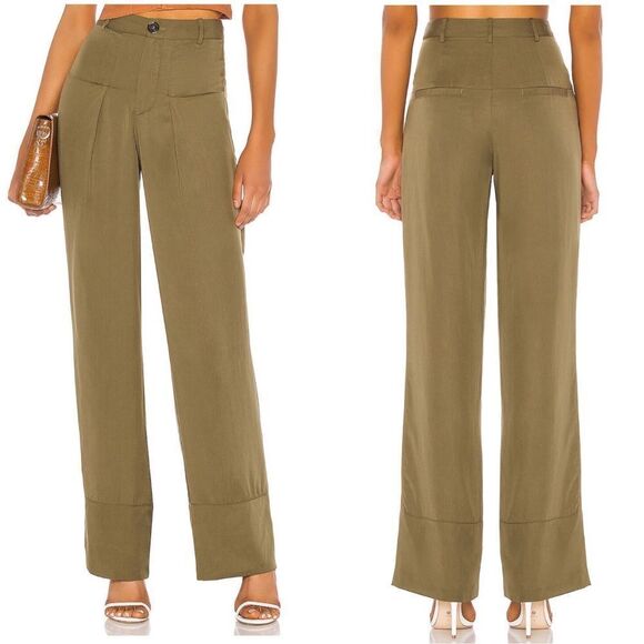 🆕 Lovers + Friends Amber Highrise Tencel Pant In Olive Green - Picture 2 of 9